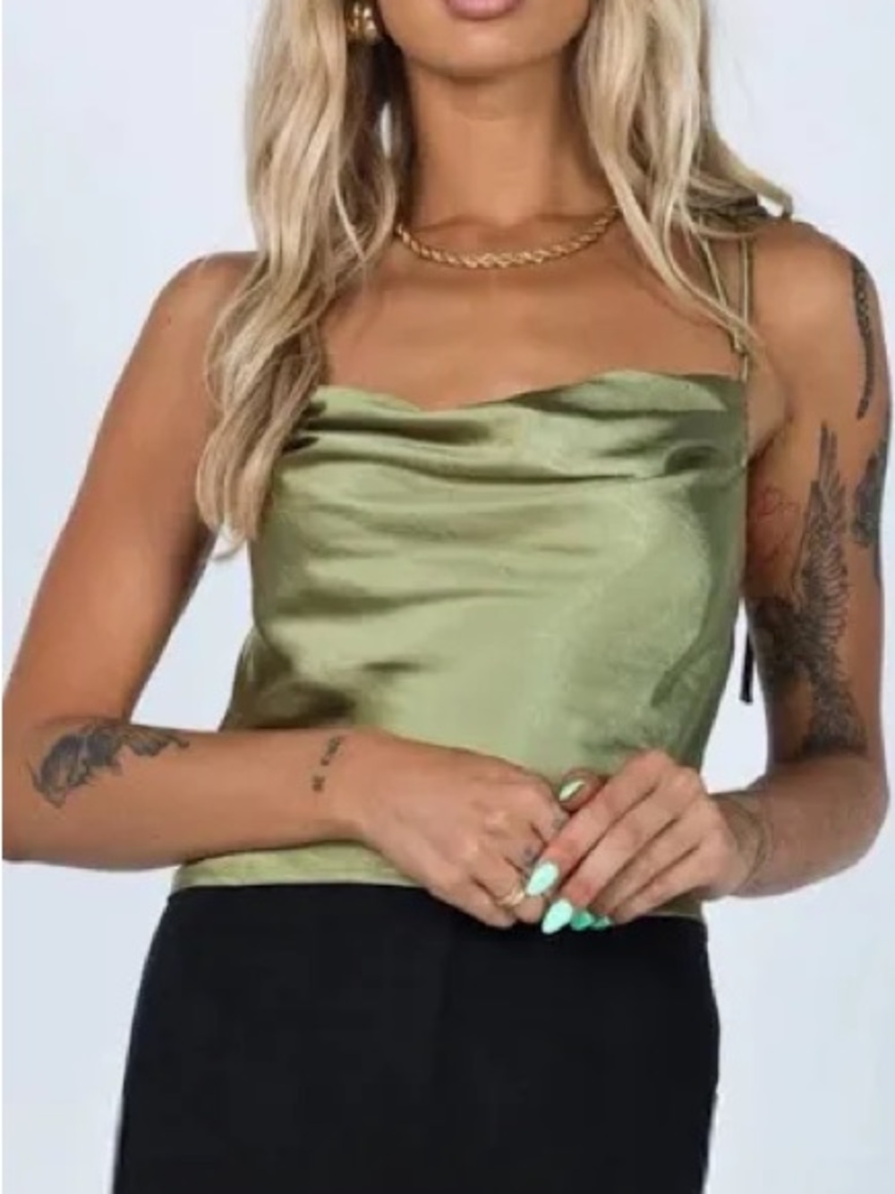 Princess Polly Olive Green Satin Cowl Neck Camisole